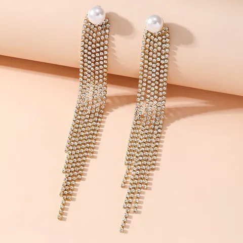Vintage Alloy Rhinestone Tassel Drop Earrings For Women Luxury Faux Pearl Flower Stud Earrings Wedding Party Jewelry