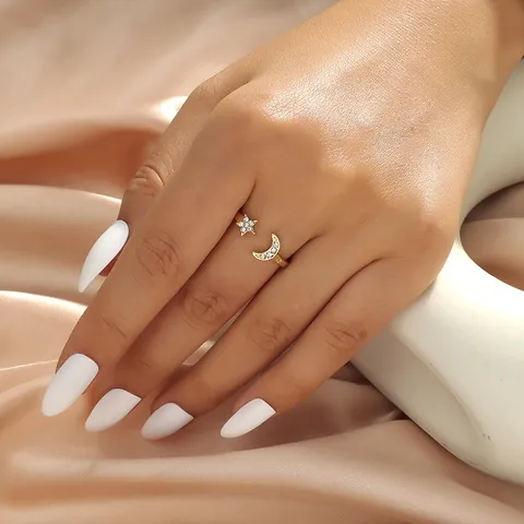 Alloy Zirconia Open Ring Gold Plated Crescent Moon Star Heart Marquise Pear Cut Geometric Ring For Women Party Daily Jewelry