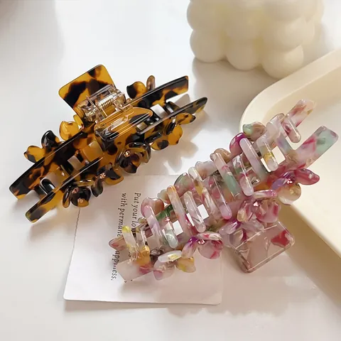 Elegante Bloem Haarklem Van Acetaat Met Strass Marmertextuur Retro Haaraccessoires Voor Vrouwen