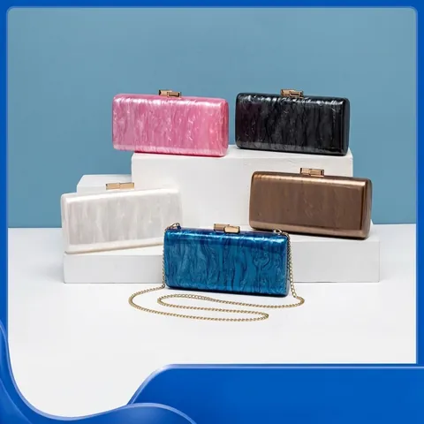 Pochette Da Sera In Acrilico Texture Marmo Borsa A Scatola Rigida Con Catena In Metallo Per Matrimonio Donne