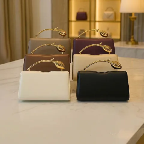 Borsa Da Sera Da Donna In Pelle PU Con Manico In Metallo A Tulipano Tracolla A Catena Pochette Per Festa Matrimonio Banchetto