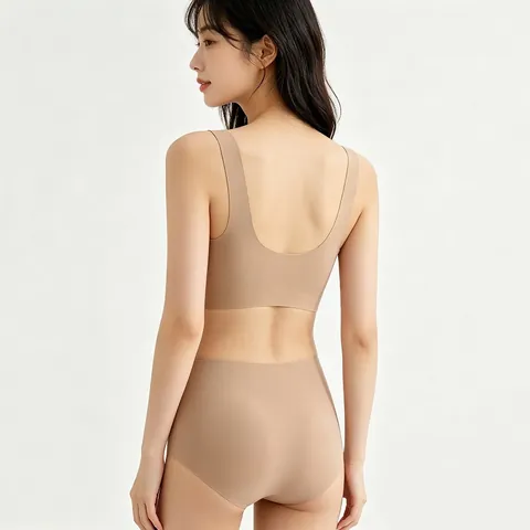 Set Reggiseno e Mutandine da Notte senza Cuciture da Donna Scollo a V Intimo in Nylon Confortevole