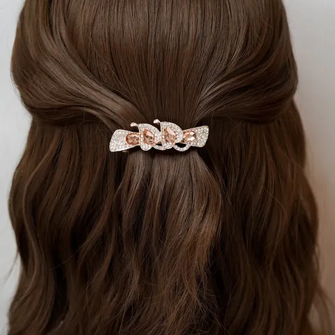 Elegant Alloy Rhinestone Flower Spring Hair Clip Luxury Artificial Crystal Hair Barrette For Women Wedding Party Hair Accessories