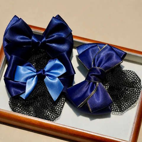 Professional Satin Bow Hair Net Snood Hair Clip For Women Nurse Flight Attendant Bank Hotel Work Bun Maker Hair Accessories