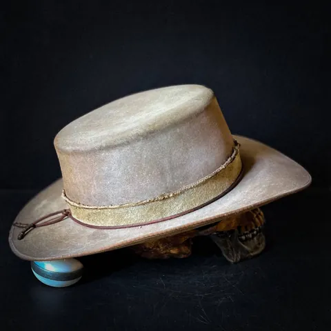 Sombrero Fedora de Fieltro de Lana Envejecido Vintage Estilo Western Outlaw Parte Superior Plana Ala Ancha Con Banda Trenzada Punk