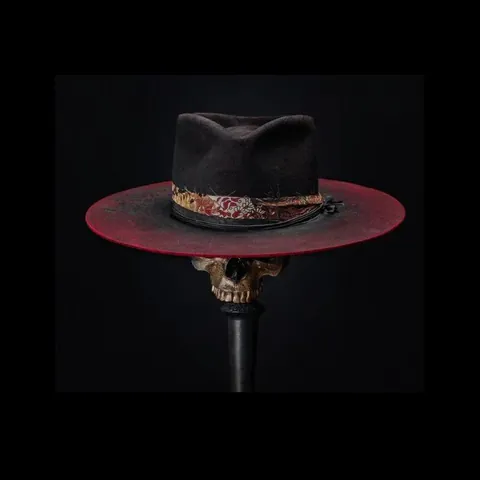 Chapeau Fedora en Pure Laine Vintage Effet Vieilli Bord Rouge Dégradé Ruban Cachemire Corde Tressée Jazz Cowboy Homme Femme