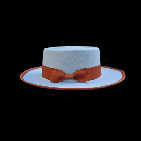 Sombrero Canotier de Fieltro de Lana Vintage para Mujer Hombre Sombrero Porkpie Azul Claro Con Plumas Cinta de Contraste