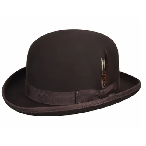 Vintage Britse Wollen Vilten Bolhoed Voor Heren Dames Met Veerdecoratie Grosgrain Lint Ronde Bovenkant Klassieke Derby Pet