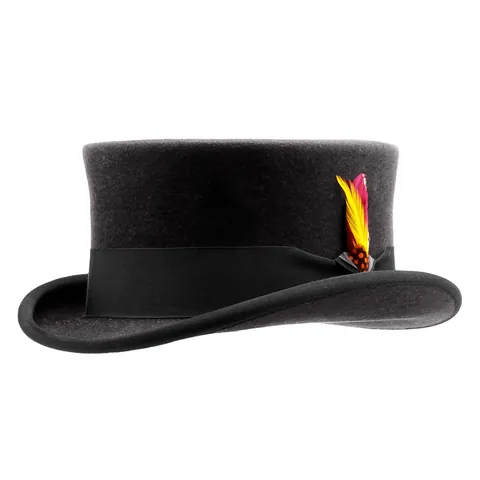 Vintage British Style Wool Top Hat with Feather Ribbon Decoration Formal Party Dress Fedora Hat for Men Women