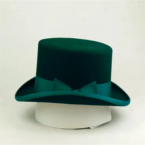 Vintage Wool Felt Top Hat For Men Women Solid Color High Crown Fedora With Ribbon Bow Party Formal Dress Hat