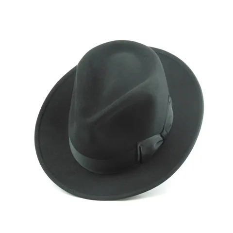 Vintage 100% Wool Felt Fedora Hat For Men Women Wide Brim Ribbon Bow Decor Retro Style Formal Church Jazz Cap Autumn Winter