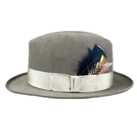 Sombrero Fedora Clásico de Fieltro de Lana Con Decoración de Plumas y Cinta de Satén Sombrero Vintage Gris de Ala Ancha para Hombre Mujer Fiesta