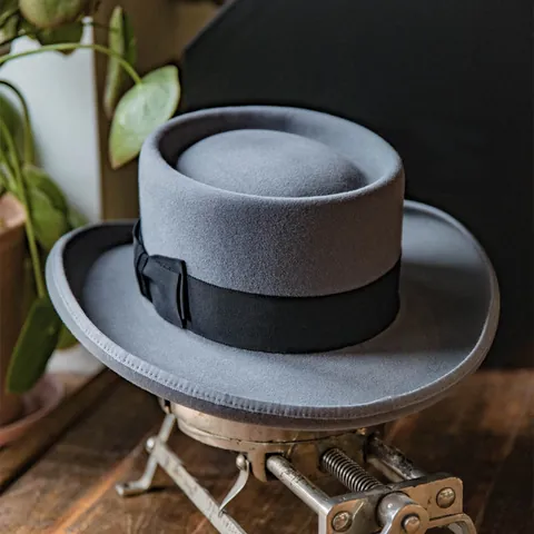 Sombrero Pork Pie de Fieltro de Lana 100% Vintage Para Hombre Mujer Moda Decoración de Cinta Fedora de Copa Plana Otoño Invierno