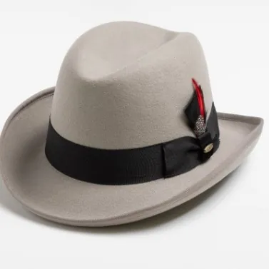 Cappello Fedora Classico British Gentleman in 100% Lana Con Decorazione a Nastro e Piuma Vintage Formale in Feltro Jazz