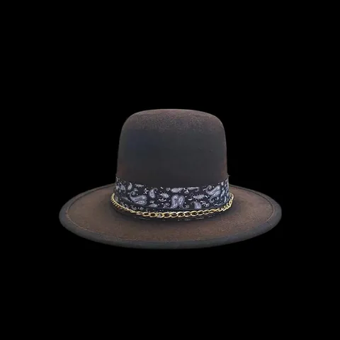 Haut-de-forme en Laine Vieillie pour Hommes Femmes Chapeau Fedora Gothique Steampunk Avec Chaîne de Crâne et Carte de Poker