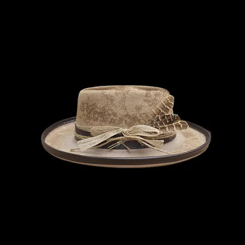 Sombrero Fedora de Fieltro de Lana Vintage Sombrero Pork Pie Occidental Con Pluma Cadena de Metal Naipes Ala Ancha