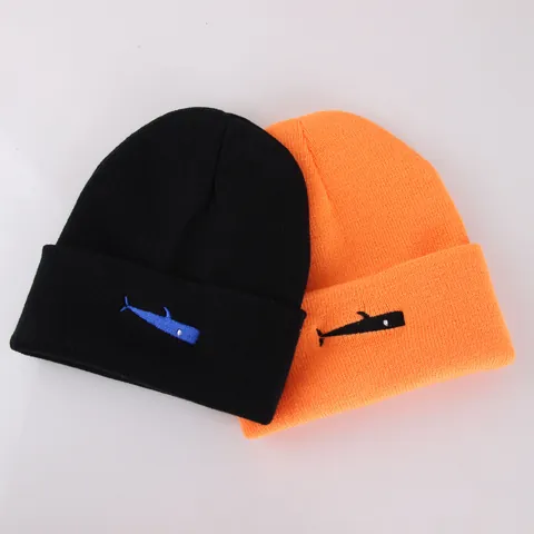 Gorro de Punto de Acrílico Con Bordado de Ballena Gorro de Invierno de Canalé Cálido para Hombre Mujer Minimalista Dibujos Animados Unisex Color Sólido