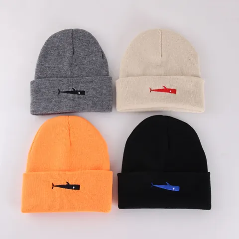Gorro de Punto de Acrílico Con Bordado de Ballena Gorro de Invierno de Canalé Cálido para Hombre Mujer Minimalista Dibujos Animados Unisex Color Sólido