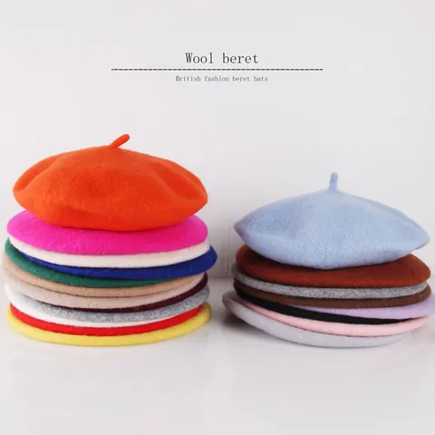 Sweet Girls Wool Beret Hat For Children Autumn Winter Warm Solid Color French Style Painter Artist Pumpkin Hat Kids Fashion Accessory