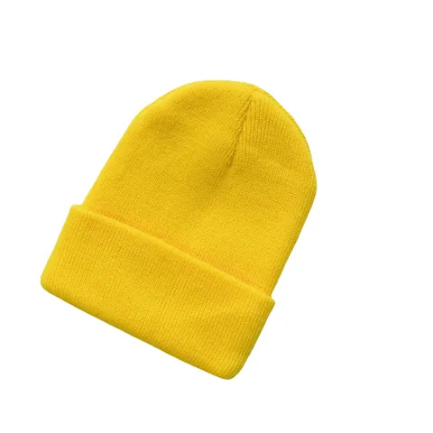 Bonnet en Tricot à Côtes Couleur Unie pour Enfants et Adultes Chaud Hiver avec Revers en Acrylique Extérieur Casual