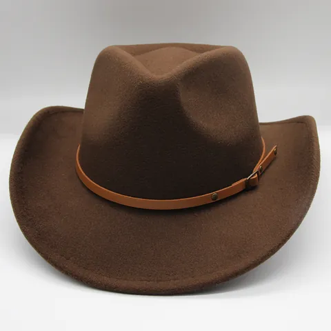 Western Vintage Cowboyhut Für Herren Damen Breite Krempe Filzhut Mit Kunstleder Gürtel Niete Retro Sonnenschutz Kappe