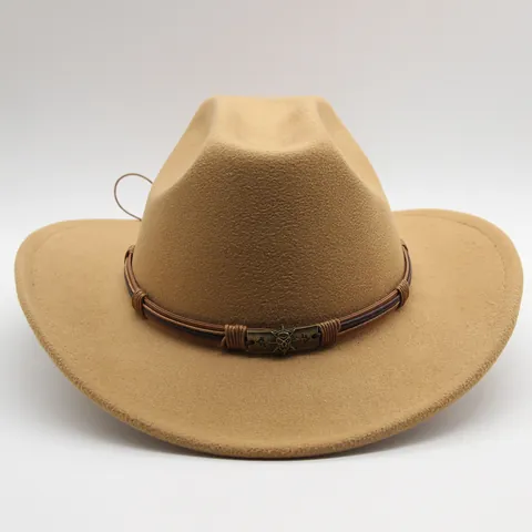 Western Cowboyhut Retro Wollfilz Jazzhut Mit Geflochtenem Band Metall Totenkopf Dekoration Breite Krempe Sonnenhut Für Damen Herren