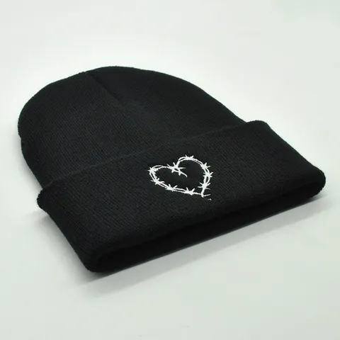 Berretto Invernale in Maglia per Donna Uomo Ricamo a Cuore con Filo Spinato in Acrilico Streetwear Berretto Freddo