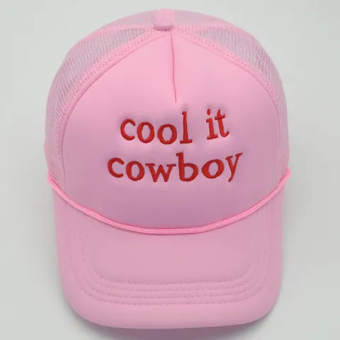 Cappello Trucker Rosa Donna Retro Americano Ricamo Lettere Cool It Cowboy Maglia Traspirante Regolabile Protezione Solare Berretto