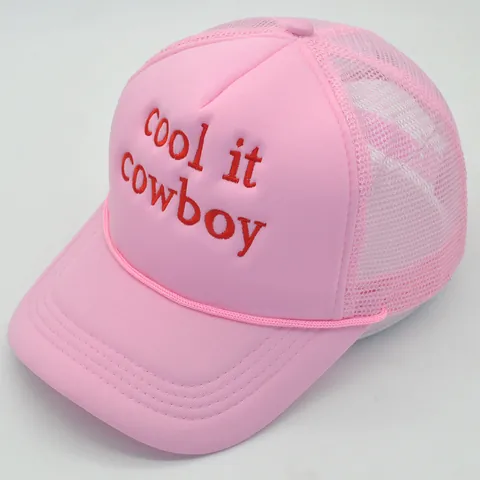 Cappello Trucker Rosa Donna Retro Americano Ricamo Lettere Cool It Cowboy Maglia Traspirante Regolabile Protezione Solare Berretto
