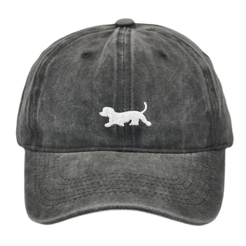 Hund Stickerei Gewaschene Baumwolle Baseballkappe Vintage Verwittert Verstellbarer Sonnenschutz Hut Damen Herren Lässige Outdoor Cap