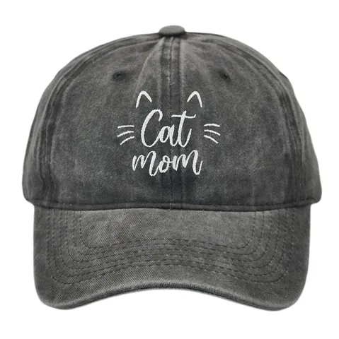 Gorra de Béisbol de Algodón Lavado Con Bordado de Letras Cat Mom Para Hombres Mujeres Ajustable Parasole Outdoor Deportes Hat