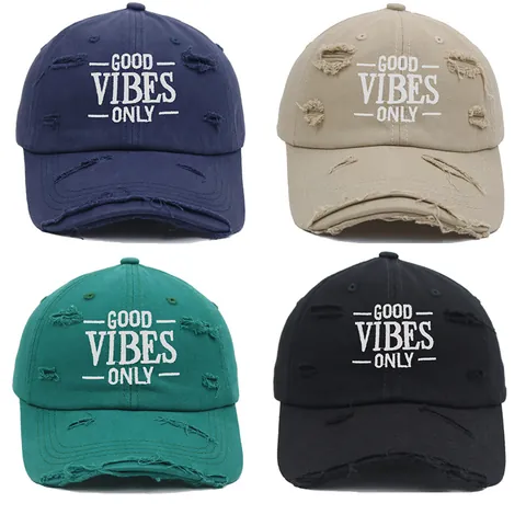 Berretto da Baseball in Cotone Effetto Consumato Good Vibes Only Ricamo Lettere Vintage Lavato Cappello da Sole per Uomo Donna Outdoor Headwear