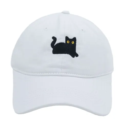 Gorra de Béisbol con Bordado de Gato Negro de Dibujos Animados Casual Algodón Ajustable Parte Superior Suave Ala Curva Sombrero de Sol Para Verano Al Aire Libre Viaje Unisex