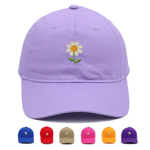 Damen Bestickt Gänseblümchen Baseballkappe Baumwolle Atmungsaktiv Verstellbar Sonnenhut Outdoor Reise Lässig Soft Top Sport Dad Hat