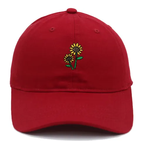 Women's Embroidered Sunflower Cotton Baseball Cap Vintage Washed Distressed Sun Protection Adjustable Curved Brim Hat