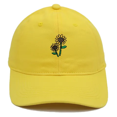 Women's Embroidered Sunflower Cotton Baseball Cap Vintage Washed Distressed Sun Protection Adjustable Curved Brim Hat