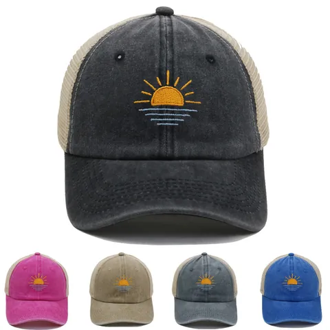 Cappello Trucker in Rete di Cotone Lavato Vintage Con Ricamo Alba Traspirante Sport all'Aperto Escursionismo Cappello da Baseball per Uomo Donna