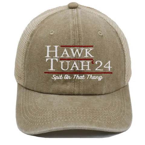 Hawk Tuah 24 Spit On That Thang Ricamato Berretto Trucker Vintage Lavato Cotone Rete Cappello da Baseball per Uomo Donna