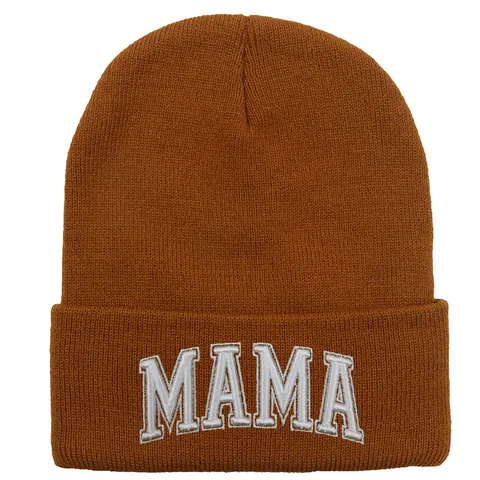 Bonnet en Tricot Acrylique pour Femmes Enfants MAMA MINI Broderie de Lettres Hiver Chaud Revers Nervuré Skull Cap Couvre-chef