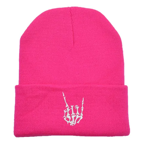 Berretto in Maglia Ricamato Con Mano di Scheletro Motivo Teschio di Halloween Caldo Cappello Invernale da Sci Per Uomo Donna Streetwear Punk Rock Cappello in Acrilico