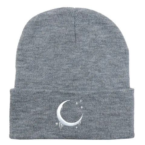 Berretto Invernale In Maglia Di Acrilico Con Ricamo Luna E Stelle Cappello Caldo Con Risvolto Per Ciclismo All'Aperto Street Style Uomo Donna