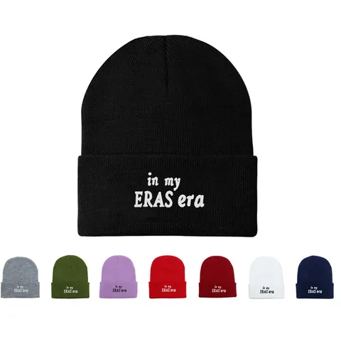 Embroidered In My ERAS Era Knit Beanie Soft Acrylic Winter Warm Hat Casual Cuff Skull Cap For Men Women Solid Color Outdoor Headwear