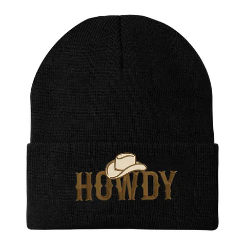Women Men HOWDY Cowboy Hat Embroidery Knitted Beanie Hat Acrylic Winter Warm Ribbed Cuff Slouchy Skull Cap Outdoor Casual
