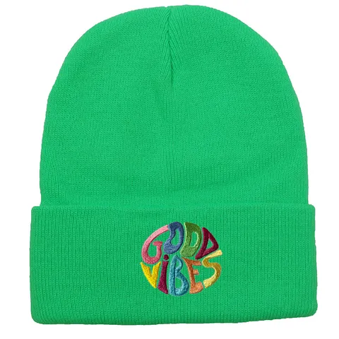 GOOD VIBES Ricamo Berretto in Maglia Acrilico Caldo Inverno Moda Morbido Tinta Unita Skull Cap Donna Uomo