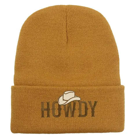 Women Men HOWDY Cowboy Hat Embroidery Knitted Beanie Hat Acrylic Winter Warm Ribbed Cuff Slouchy Skull Cap Outdoor Casual