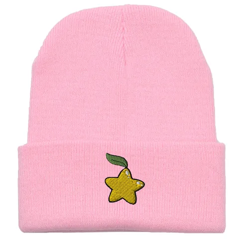 Bonnet en Tricot Acrylique Chaud d'Hiver pour Hommes et Femmes Broderie Étoile à Cinq Branches Cartoon Bonnet à Revers pour Ski et Sports de Plein Air