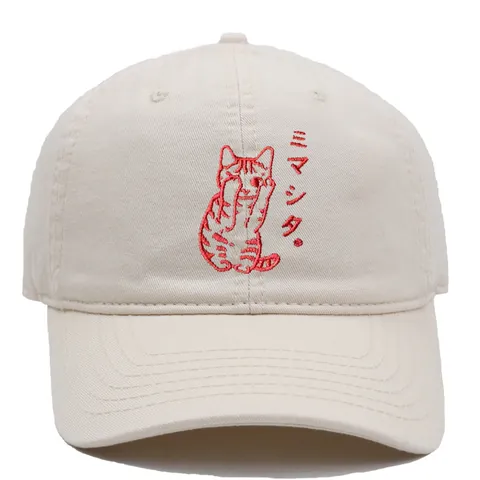 Berretto da Baseball in Cotone Con Ricamo Gatto Testo Giapponese Mimasita Cappello Parasole Regolabile Casual per Uomo Donna