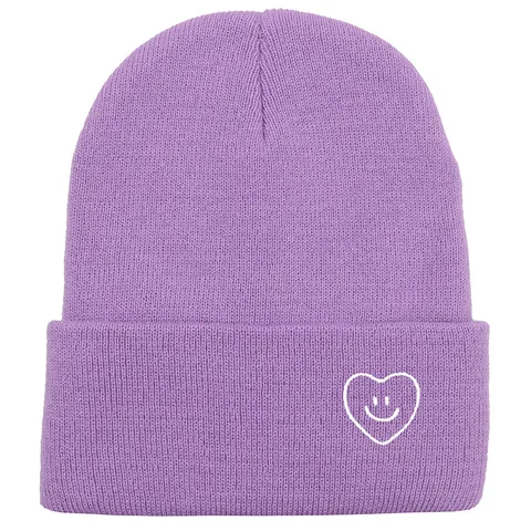 Berretto In Maglia Di Acrilico Invernale Caldo Con Risvolto Ricamo Cuore Sorriso Casual Moda Outdoor Cappello Coppia