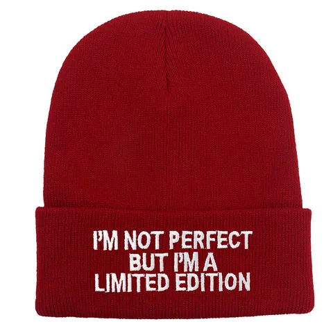 Unisex Acryl Strickmütze Mit I'M NOT PERFECT Stickerei Warme Winter Herbst Rollrand Beanie Mütze