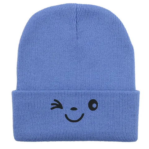 Women Smiley Face Embroidery Knitted Beanie Warm Winter Windproof Soft Acrylic Solid Color Thermal Skull Cap For Students